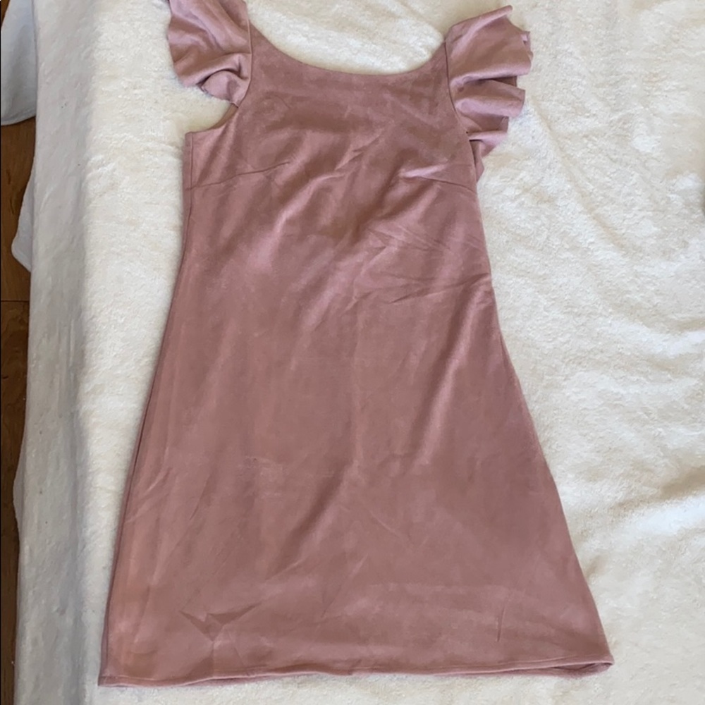 Pink Suede mini She and Sky Dress open back NWT